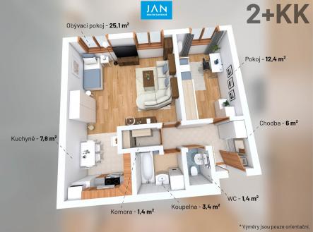 3D | Prodej bytu, 2+kk, 60 m²