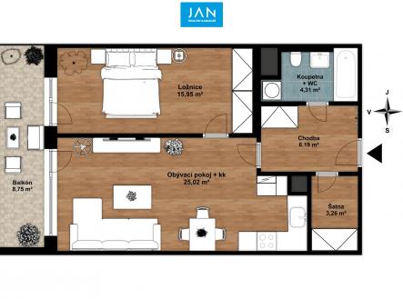 Půdorys | Pronájem bytu, 2+kk, 67 m²
