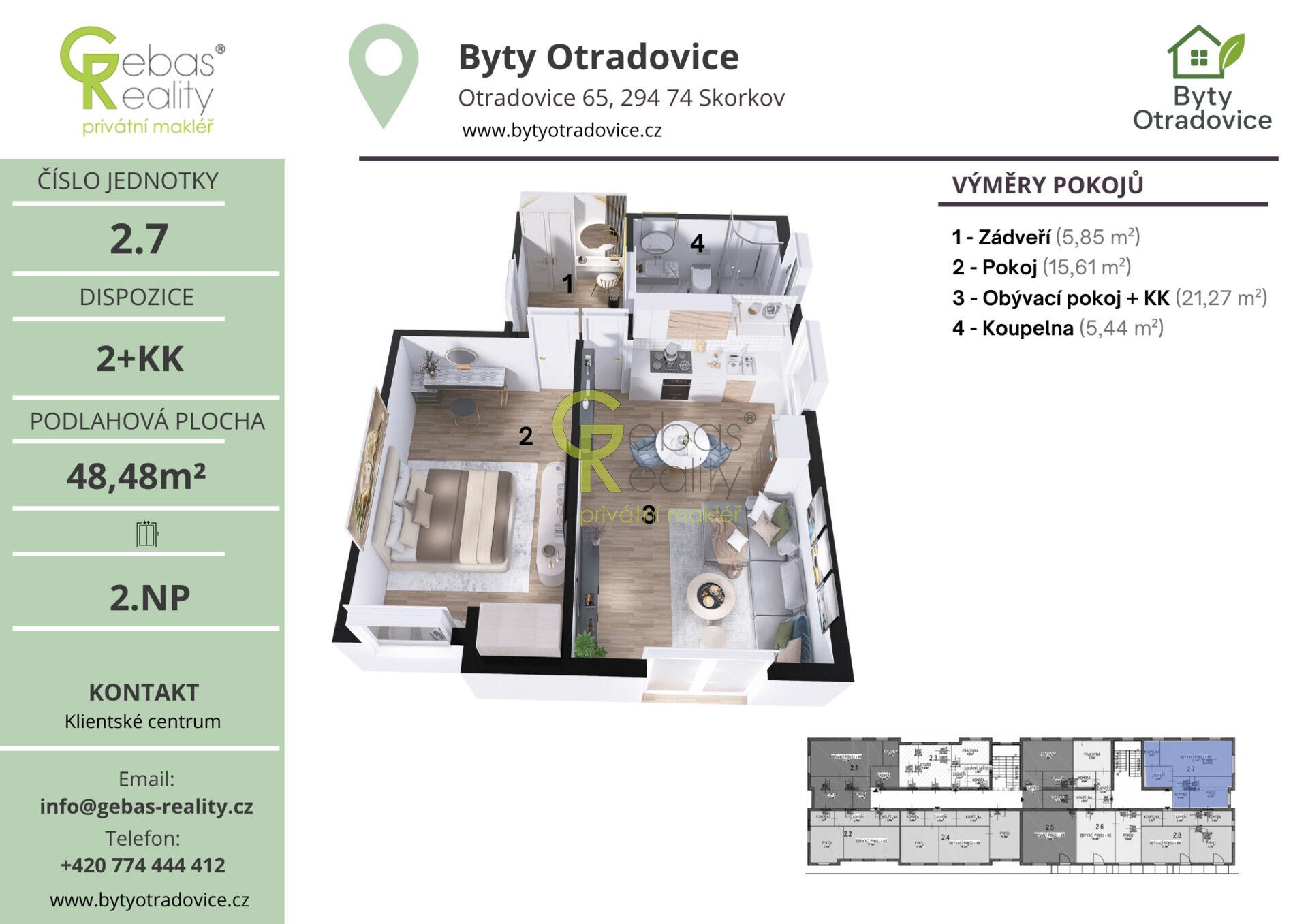 Nový byt 2+kk v projektu Byty Otradovice u Brandýsa nad L. vč. sklepa a parkovacího stání v ceně