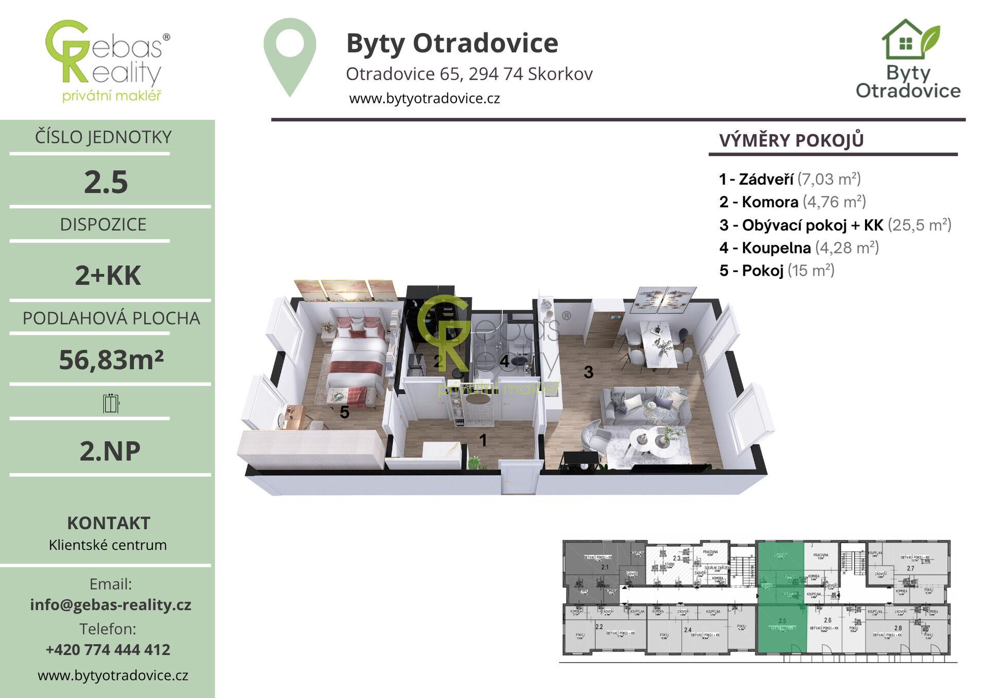 Nové 2+kk v projektu Byty Otradovice u Brandýsa nad L. vč.balkonu, sklepa a parkovacího stání v ceně