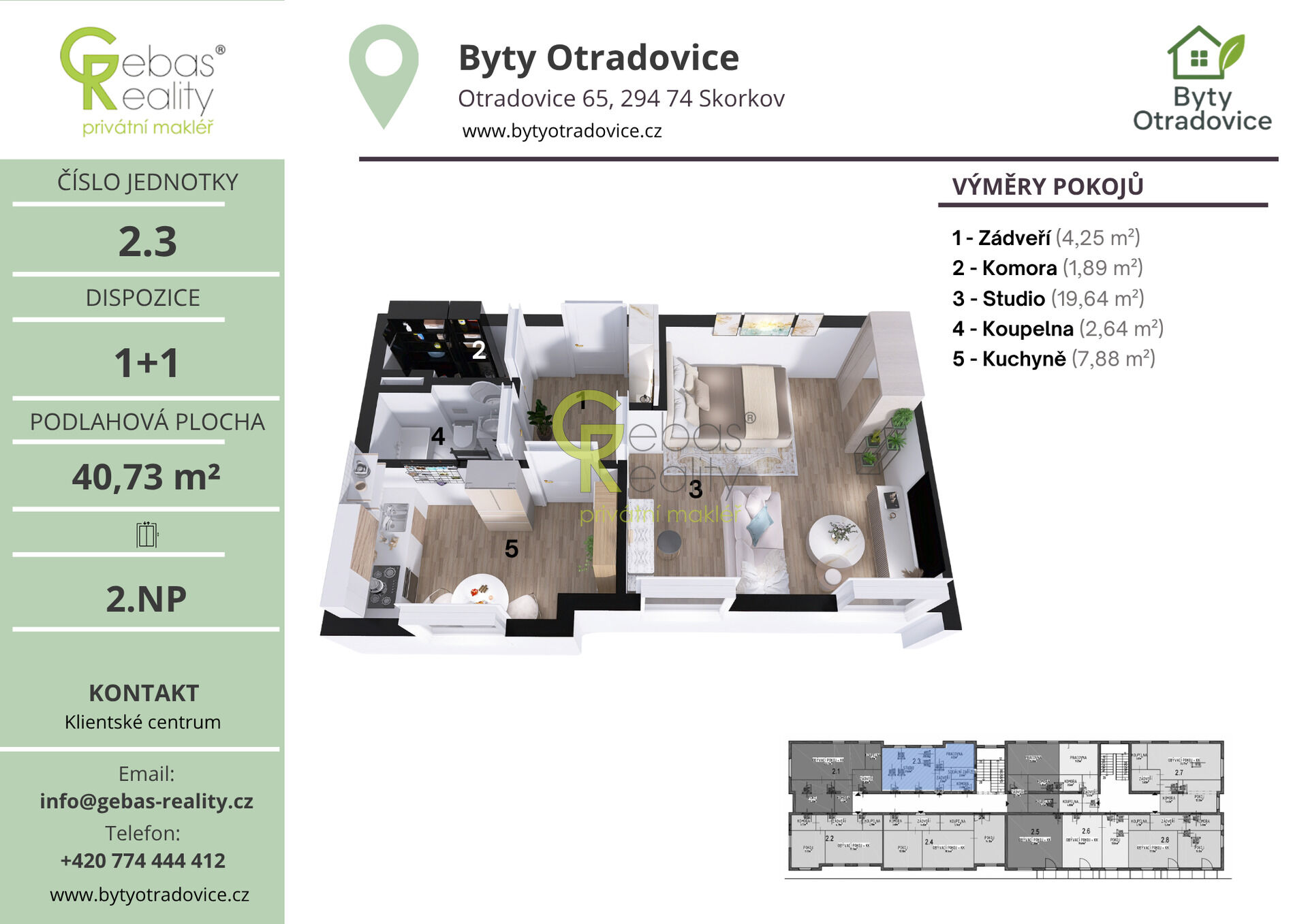 Nový byt 1+1 v projektu Byty Otradovice u Brandýsa nad L. vč. sklepa a parkovacího stání v ceně