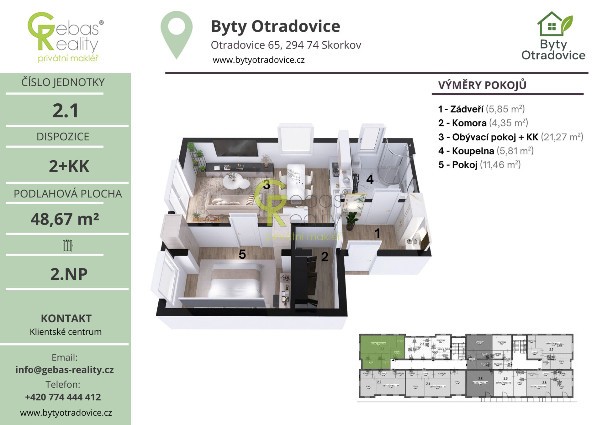 Nový byt 2+kk v projektu Byty Otradovice u Brandýsa nad L. vč. sklepa a parkovacího stání v ceně