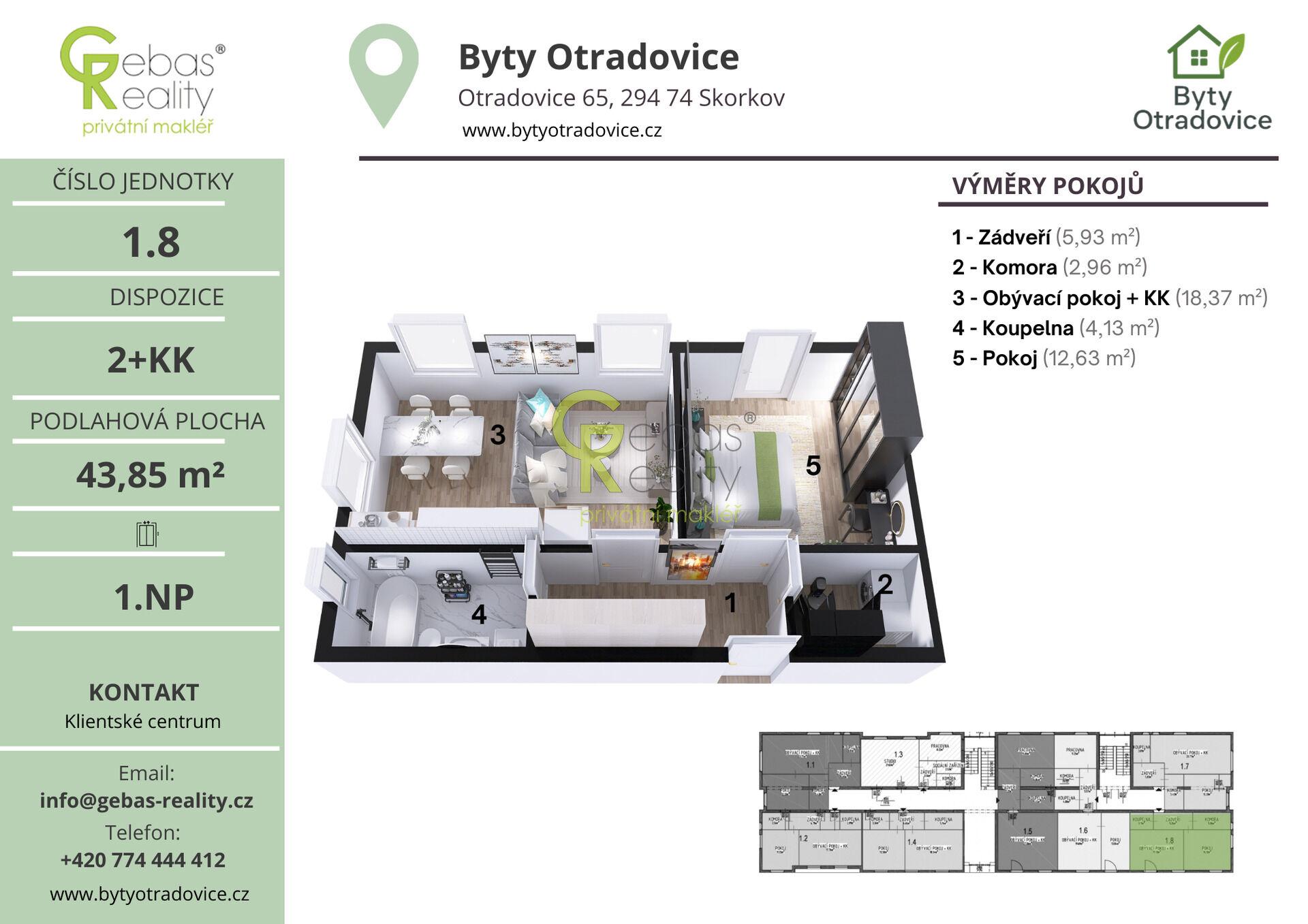 Nový byt 2+kk v projektu Byty Otradovice u Brandýsa nad L. vč. sklepa a parkovacího stání v ceně