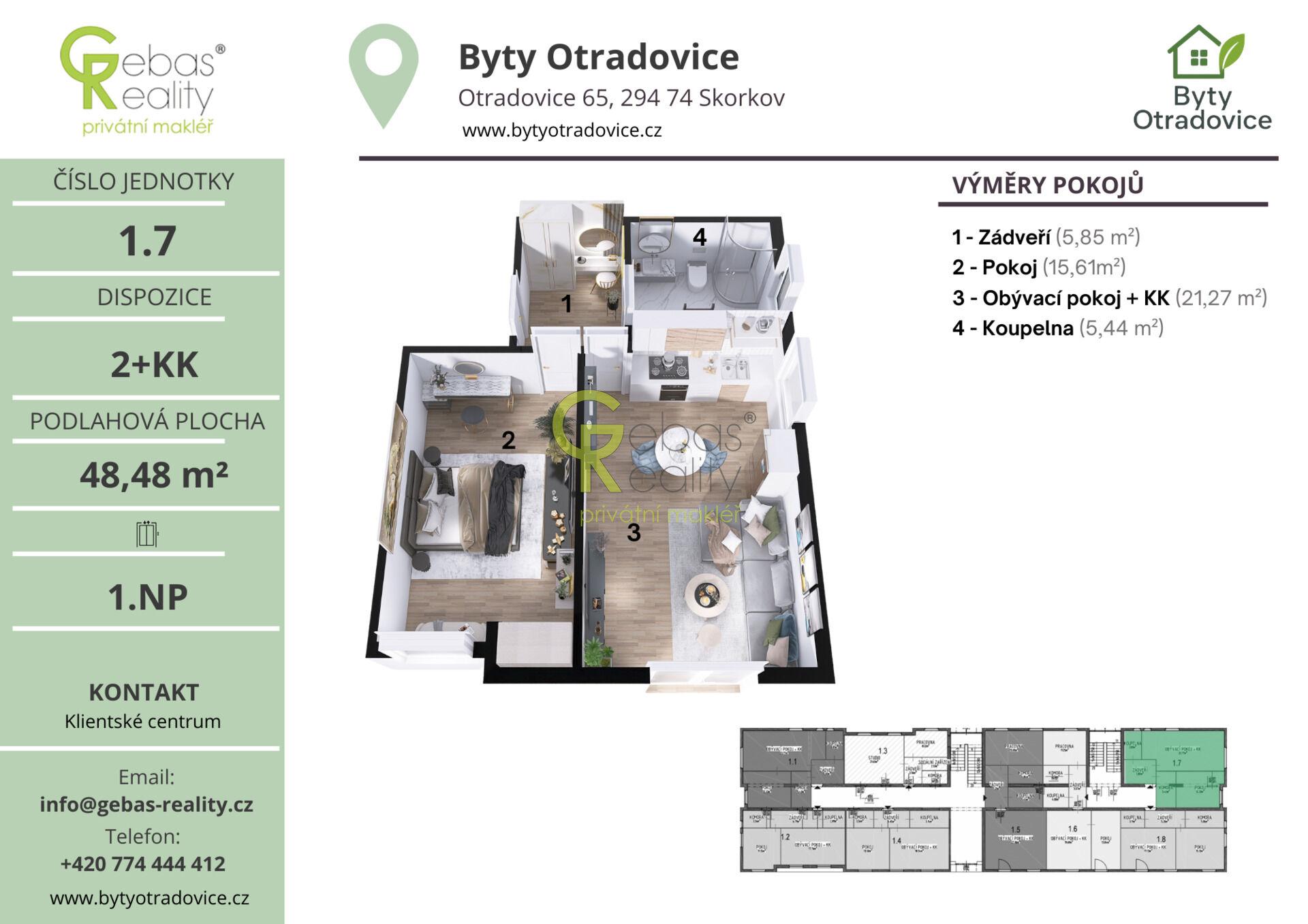 Nový byt 2+kk v projektu Byty Otradovice u Brandýsa nad L. vč. sklepa a parkovacího stání v ceně