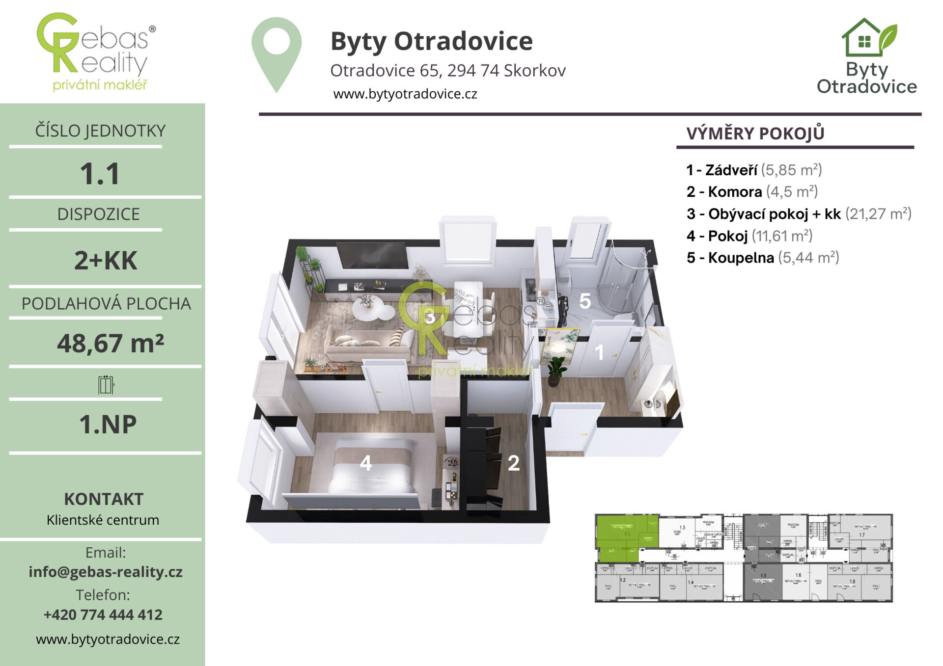 Nový byt 2+kk v projektu Byty Otradovice u Brandýsa nad L. vč. sklepa a parkovacího stání v ceně