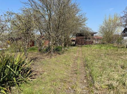 Zahrada s ovocnými stromy a travnatou plochou, vhodná pro rekreační využití, nabízí klidné prostředí a potenciál k rozvoji. | Prodej - pozemek, zahrada, 266 m²