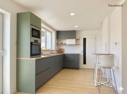 Moderní kuchyň, parketová podlaha, velká okna, vestavěné spotřebiče, světlý interiér | Prodej - dům/vila, 118 m²