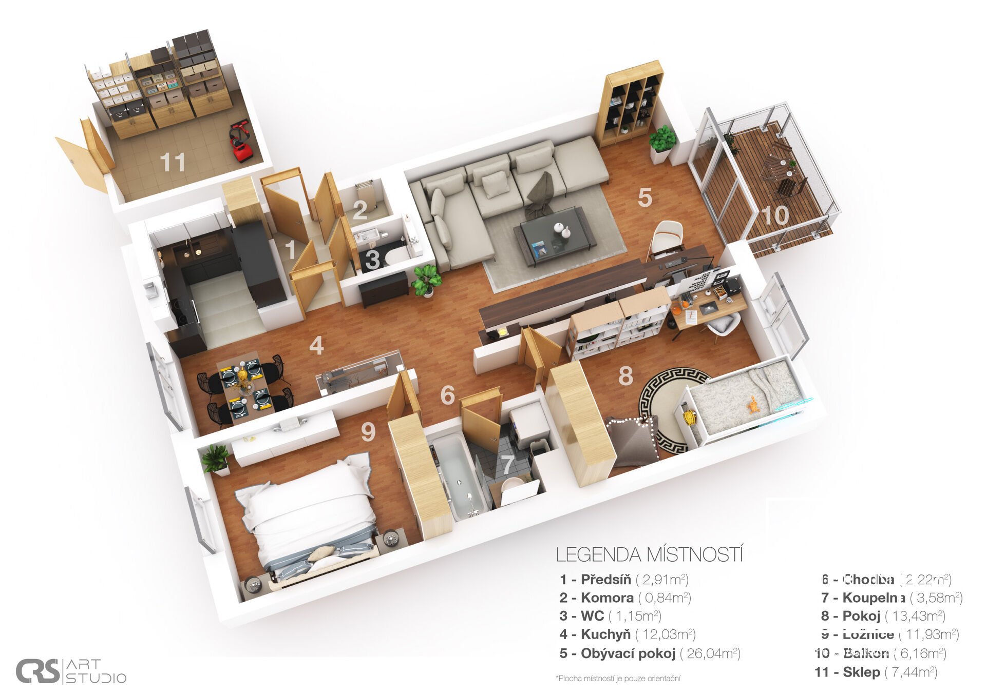 Pronájem bytu 3+kk, 75 m2 + balkón 6 m2 + sklep a garážové stání, Praha 5 Košíře