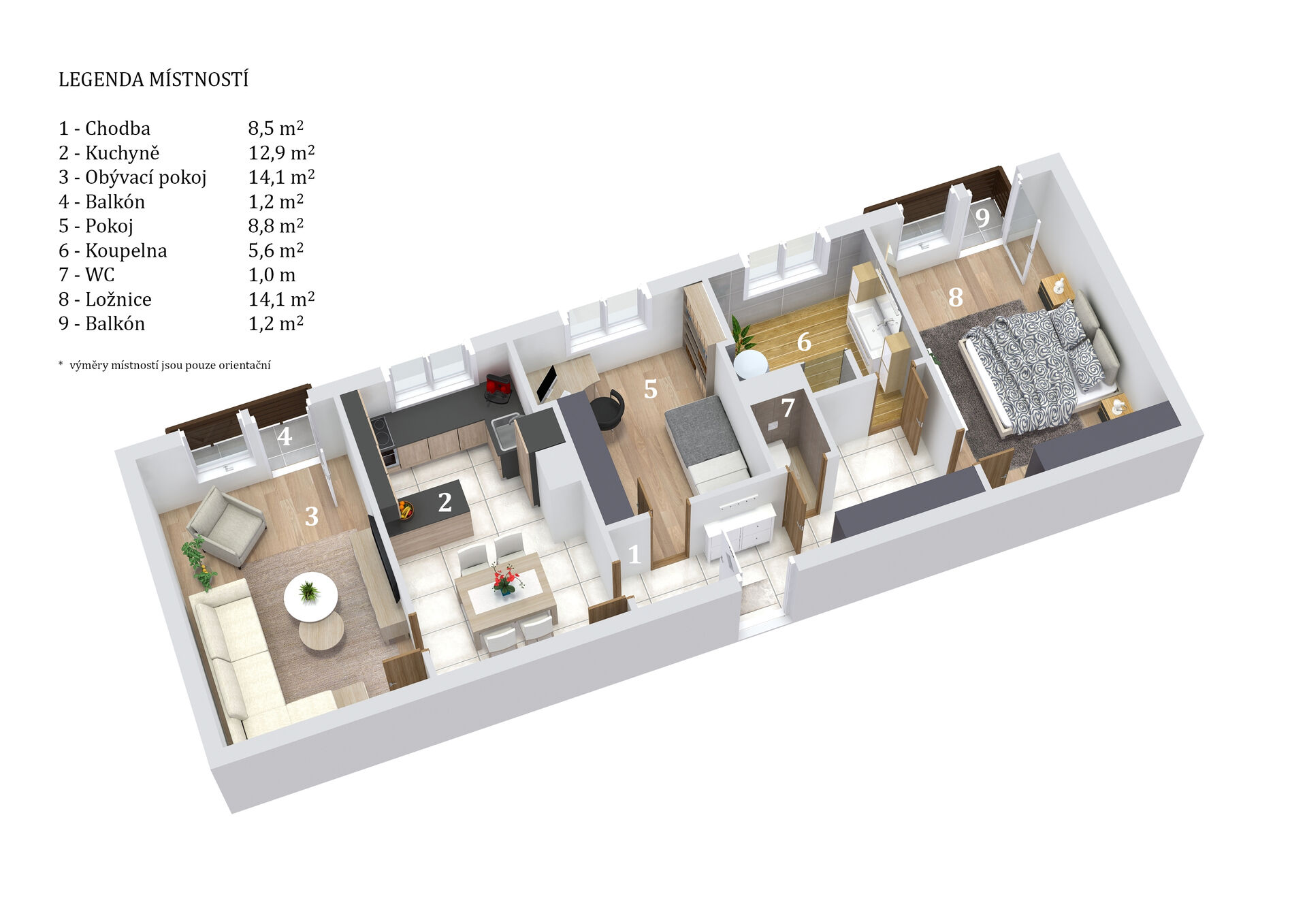 Prodej bytu 3+1 se dvěma balkony 70 m2, Milovice