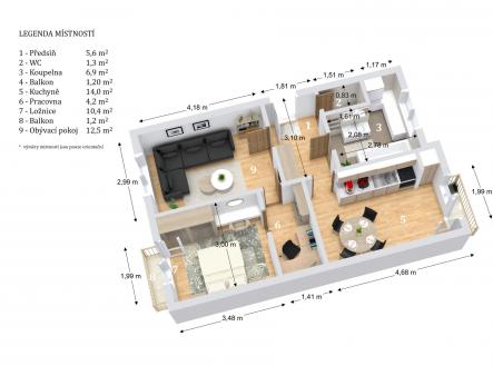 Prodej bytu, 2+1, 56 m²