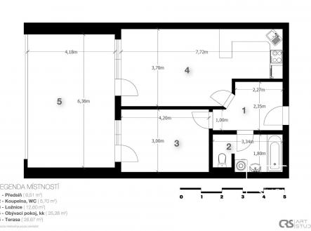 Pronájem bytu, 2+kk, 52 m²