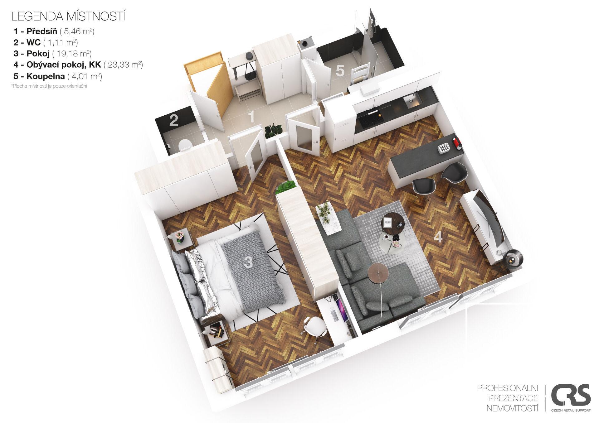 Pronájem bytu 2+kk, 53 m2, Praha 3 - Žižkov, Bořivojova 1186/49