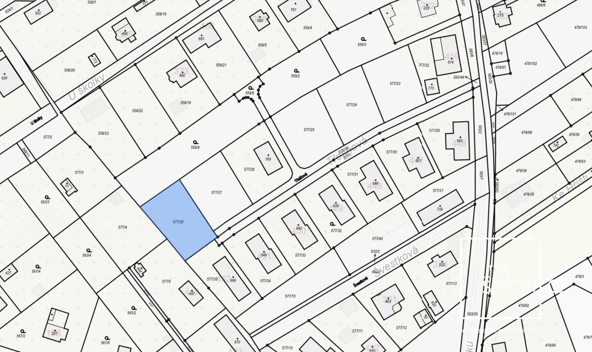 Stavební pozemek Chrást u Tišic (okr. Mělník), 890 m2 pro rodinný dům