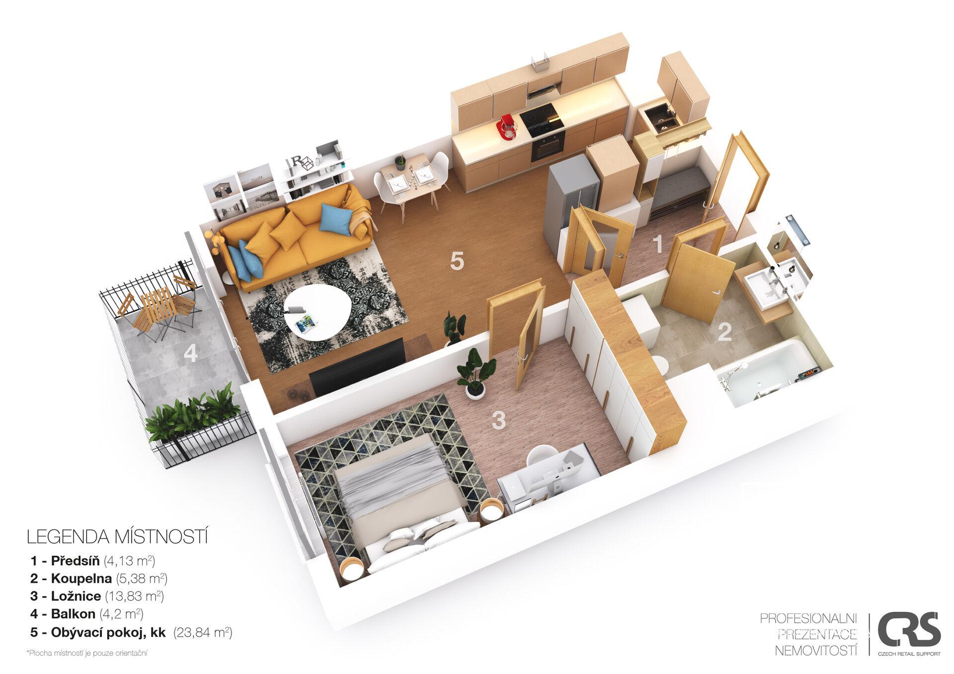 Pronájem moderního bytu 2+kk s balkónem a garáží Praha - Zličín