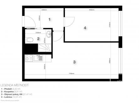 Pronájem bytu, 2+kk, 46 m²