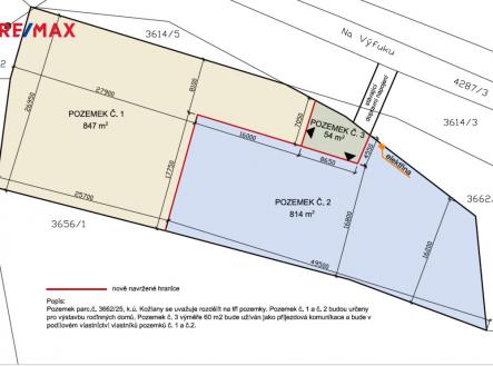 výkres rozdělení pozemku | Prodej - pozemek pro bydlení, 814 m²