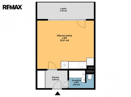 půdorys | Pronájem bytu, 1+kk, 27 m²