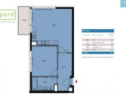 f306.jpg | Pronájem bytu, 2+kk, 63 m²