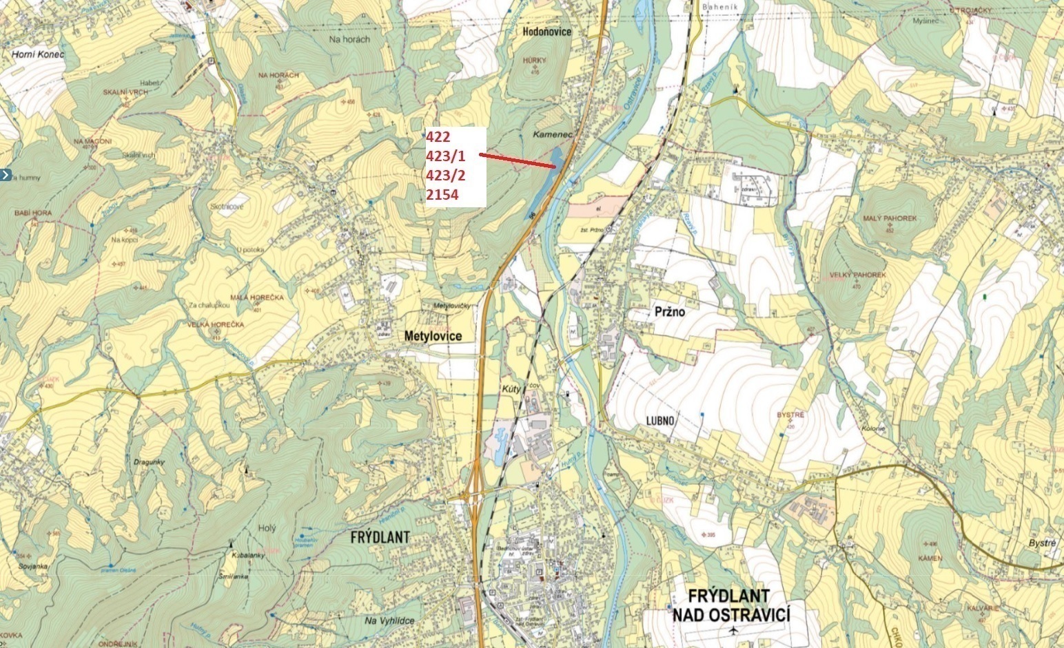 Lesní pozemky o výměře 49 039 m2, podíl 1/1, k.ú. Metylovice, okres Frýdek-Místek