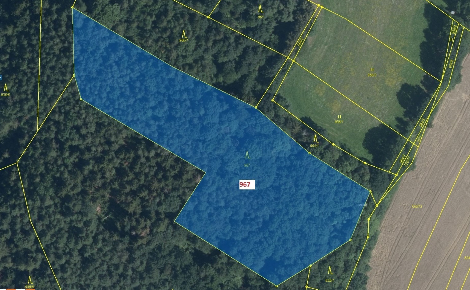 Lesní pozemek o výměře 9 759 m2, podíl 1/1, k.ú. Rovensko, okres Šumperk
