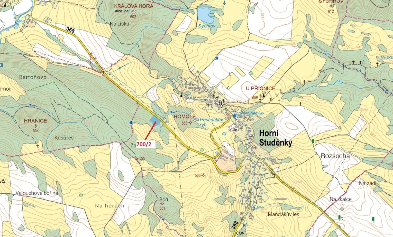 Lesní pozemek o výměře 7 890 m2, podíl 1/1, k.ú. Horní Studénky, okres Šumperk