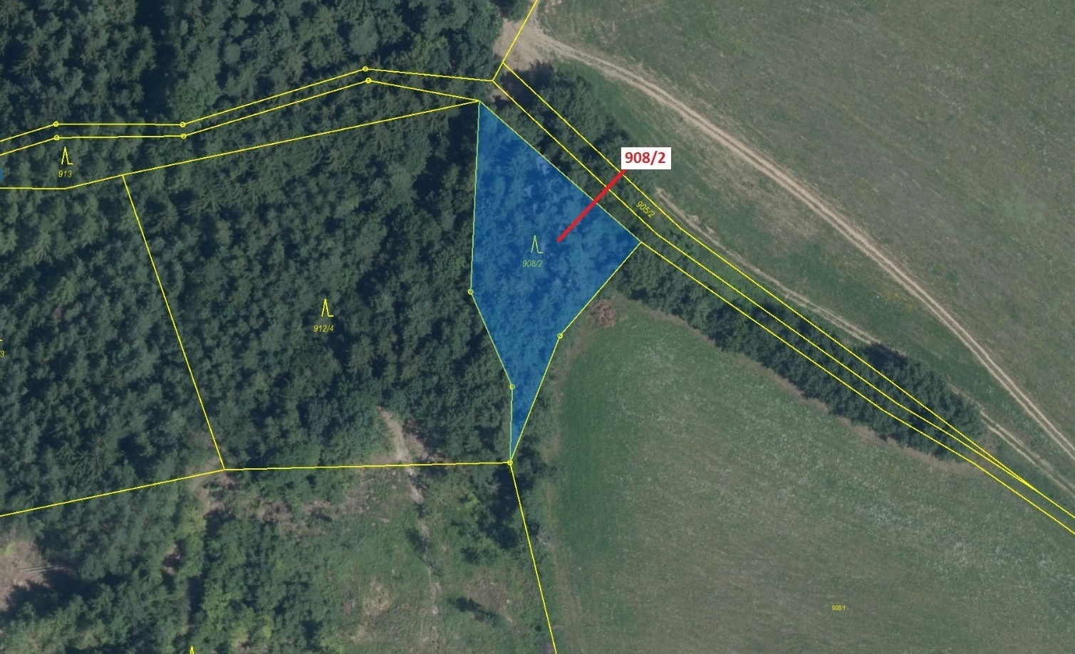 Lesní pozemek o výměře 1513 m2, podíl 1/1, k.ú. Rovensko, okres Šumperk