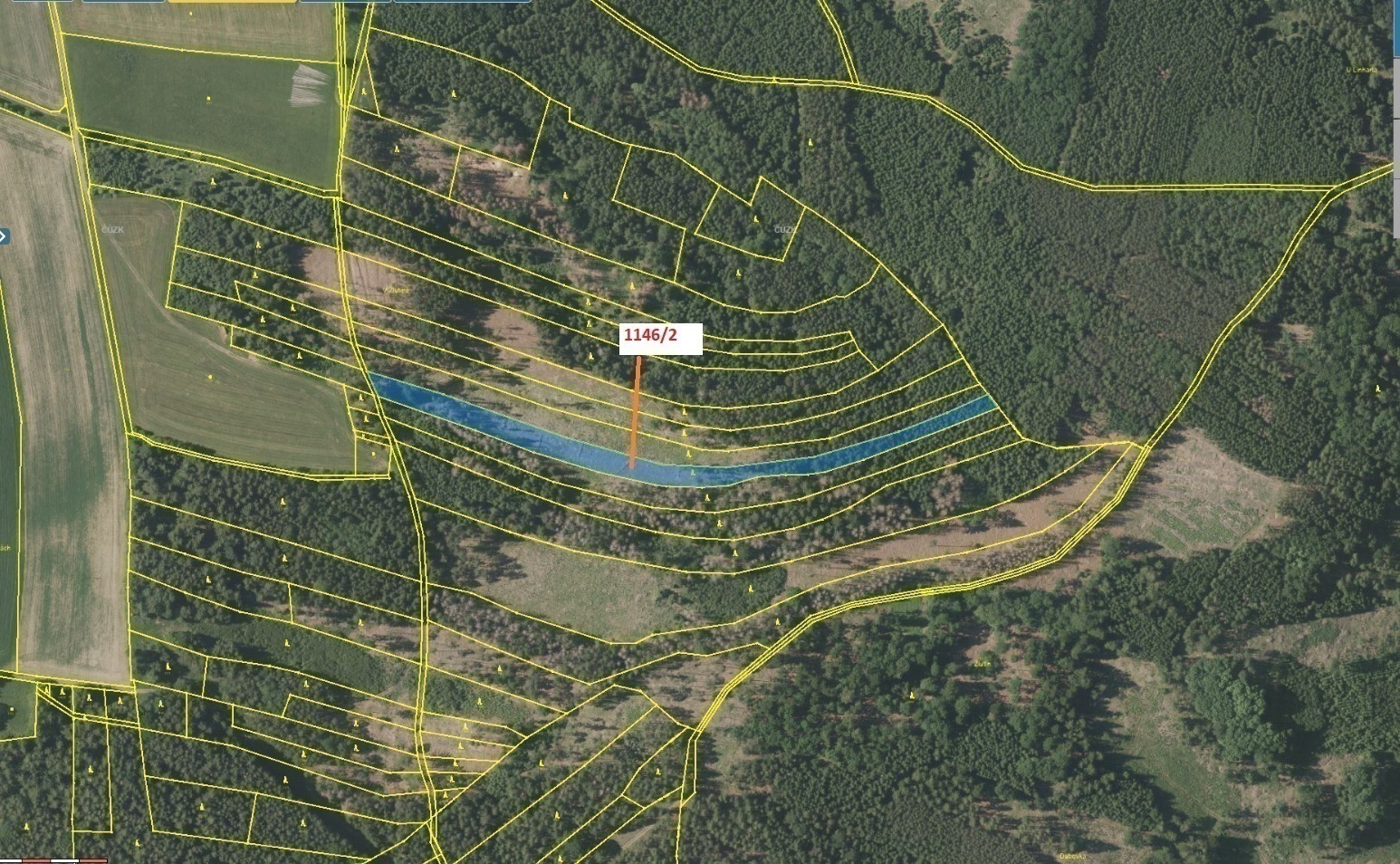 Lesní pozemek o výměře 6 948 m2, podíl 1/1, k.ú. Němčice u Kdyně, okres Domažlice