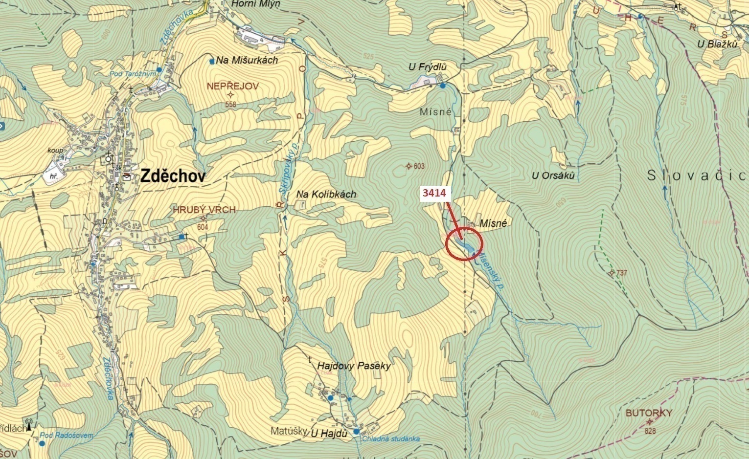 Lesní pozemek o výměře 2 122 m2, podíl 1/1, k.ú. Zděchov, okres Vsetín