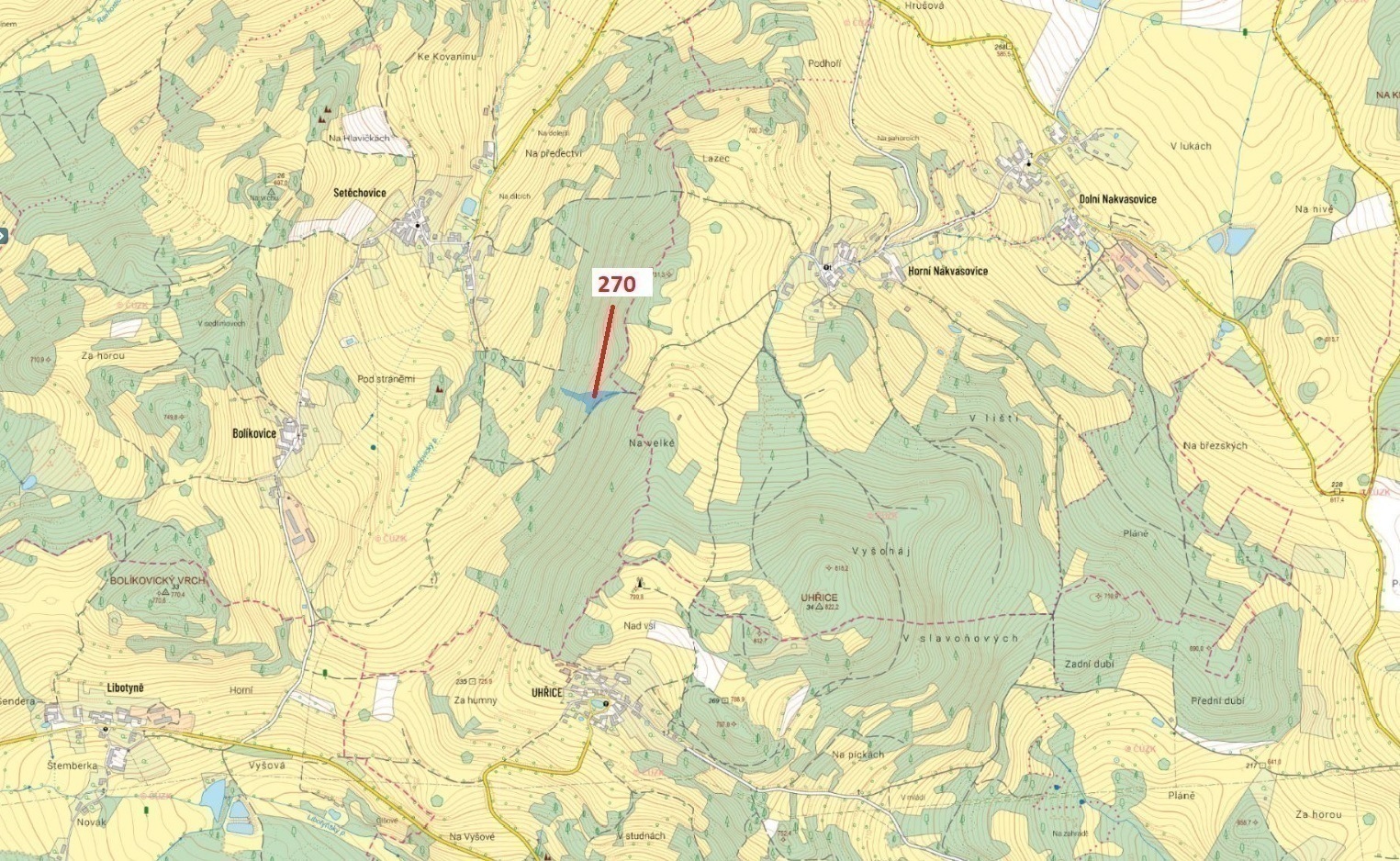 Lesní pozemek o výměře 4 502 m2, podíl 1/1, k.ú. Setěchovice, okres Prachatice