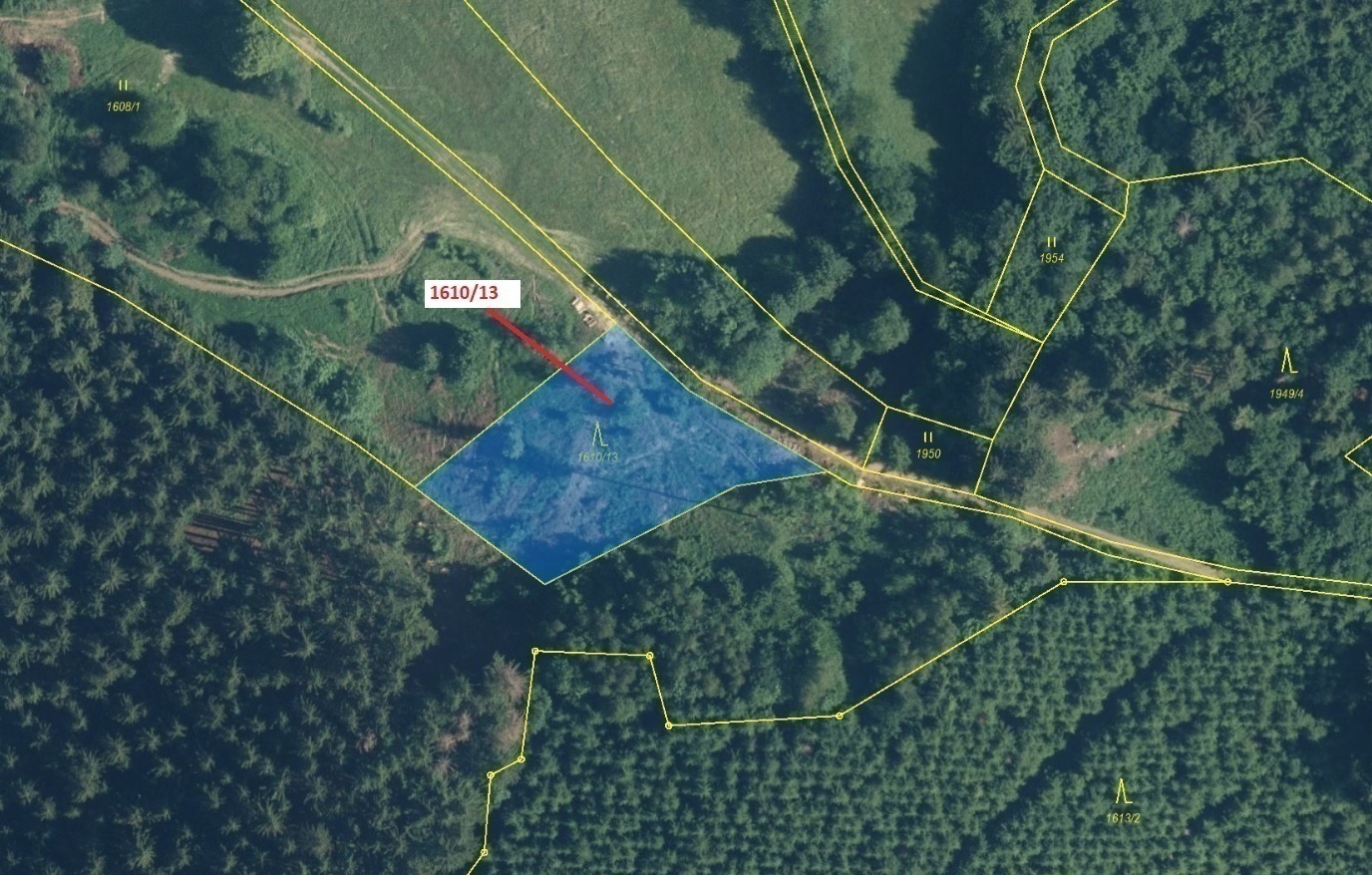 Lesní pozemek o výměře 1 461 m2, podíl 1/1, k.ú. Hovězí, okres Vsetín