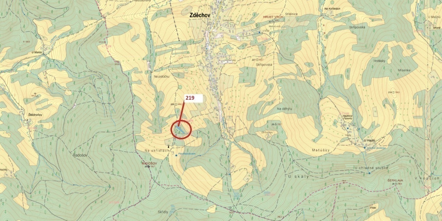 Lesní pozemek o výměře 1 403 m2, podíl 1/1, k.ú. Zděchov, okres Vsetín