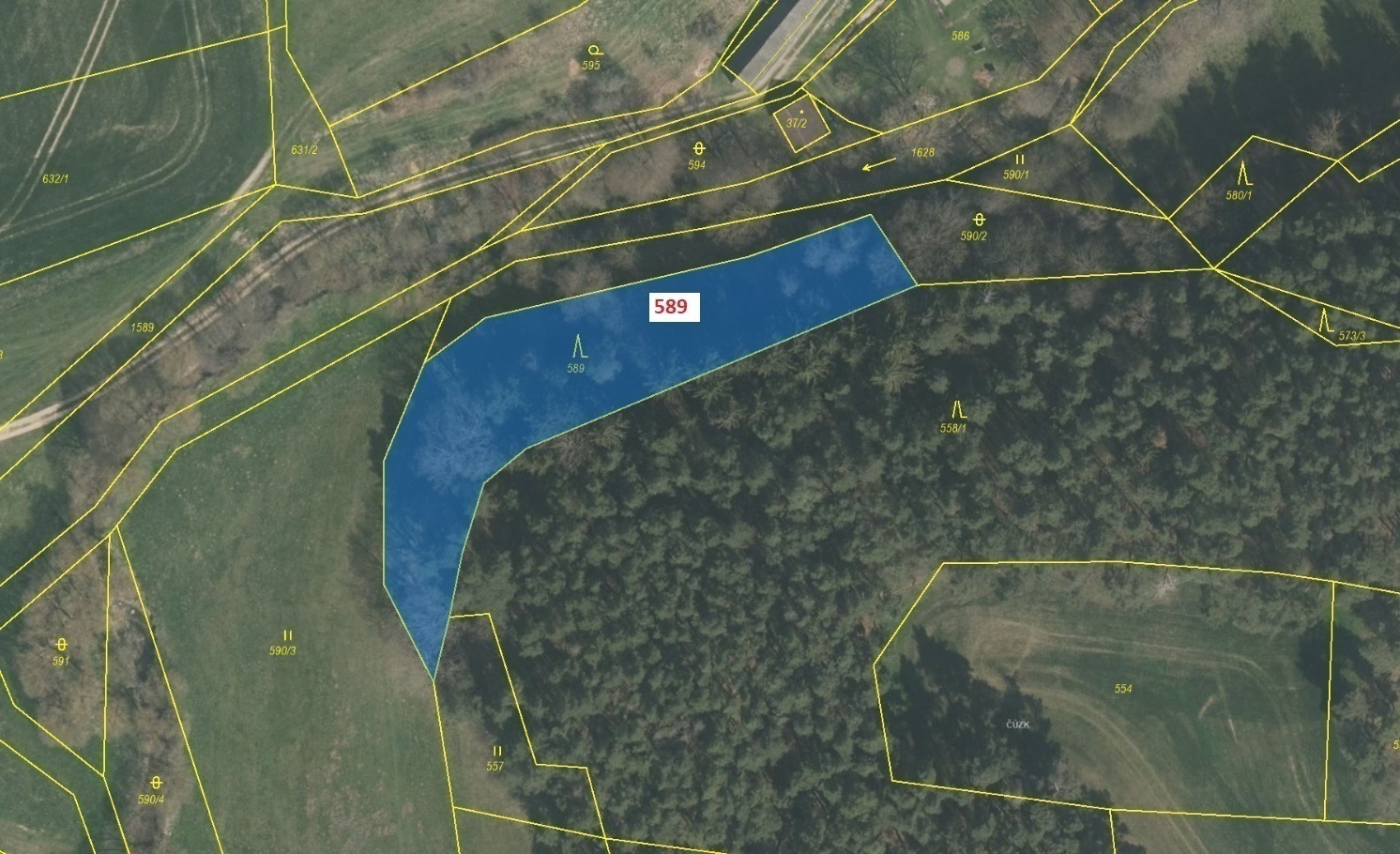 Lesní pozemek o výměře 2 248 m2, podíl 1/1, k.ú. Přeborov, okres Písek