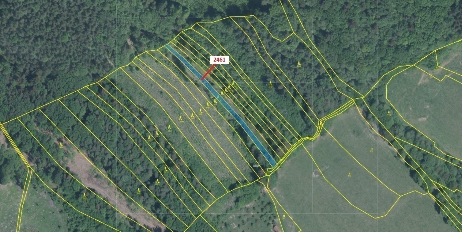 Lesní pozemek o výměře 888 m2, podíl 1/1, k.ú. Vrbětice, okres Zlín