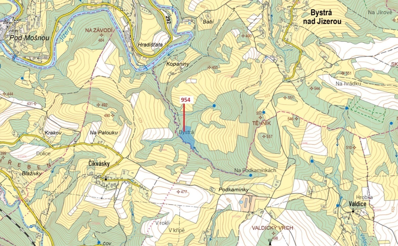 Lesní pozemek o výměře 20 539 m2, podíl 1/1, k.ú. Bystrá nad Jizerou, okres Semily