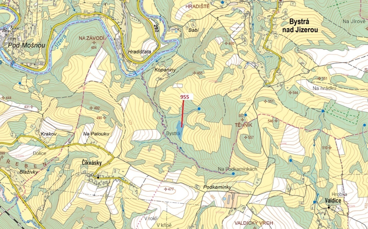 Lesní pozemek o výměře 11 847 m2, podíl 1/1, k.ú. Bystrá nad Jizerou, okres Semily