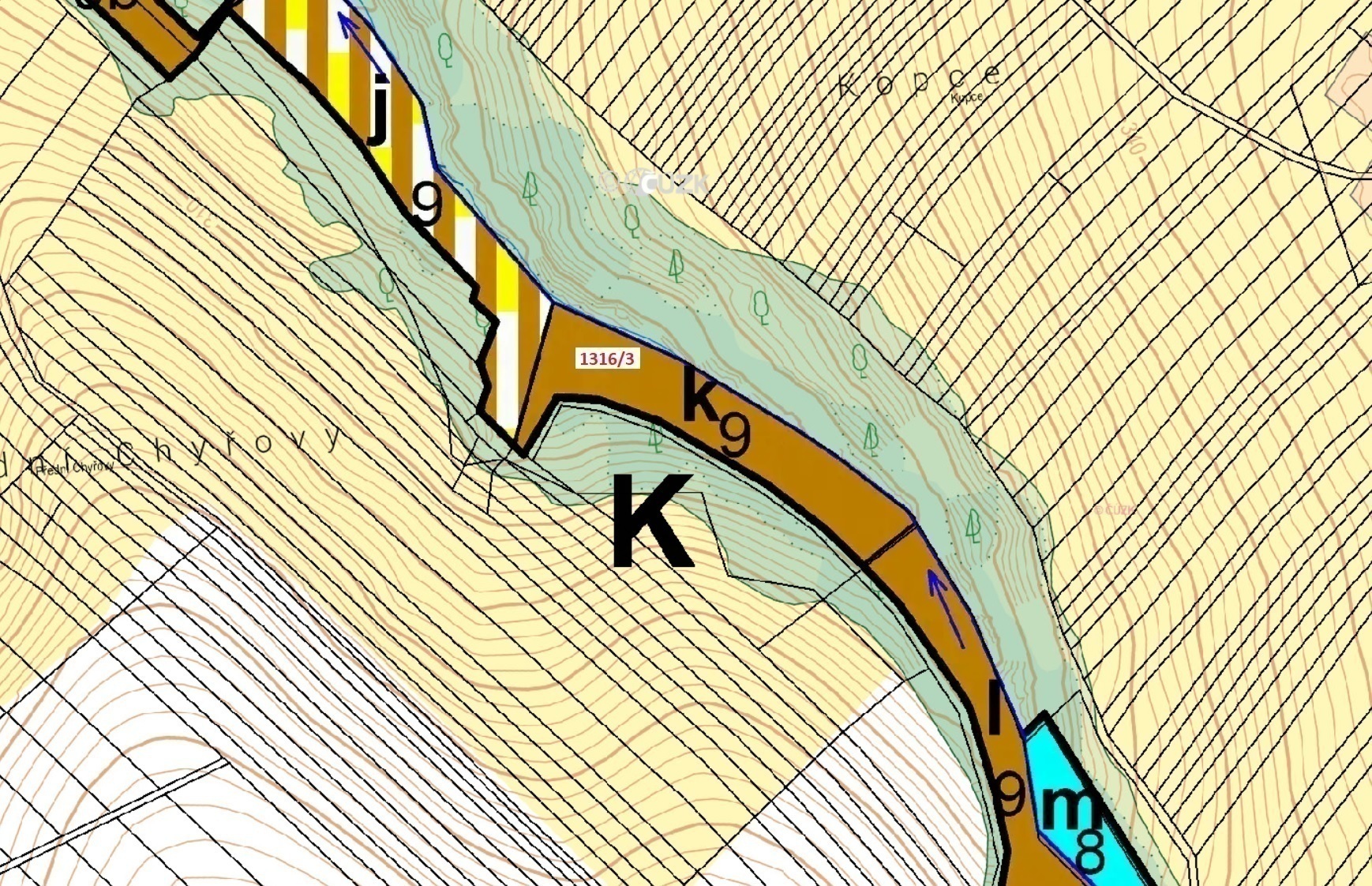 Lesní pozemek o výměře 5 461 m2, podíl 1/1, k.ú. Velký Ořechov, okres Zlín