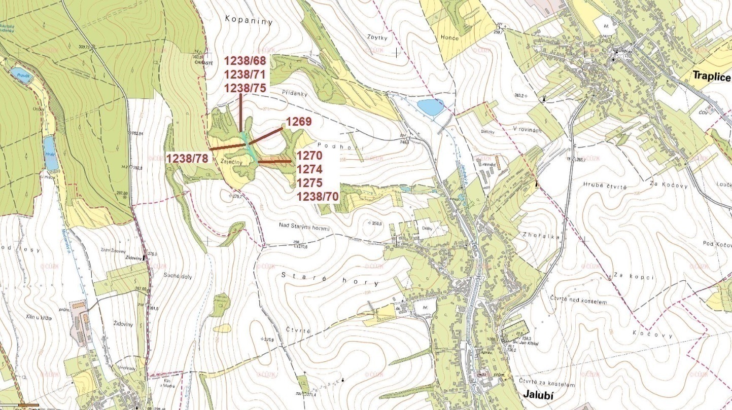 Lesní pozemky o výměře 2 771 m2, podíl 1/1 , k.ú. Jalubí, okres Uherské Hradiště