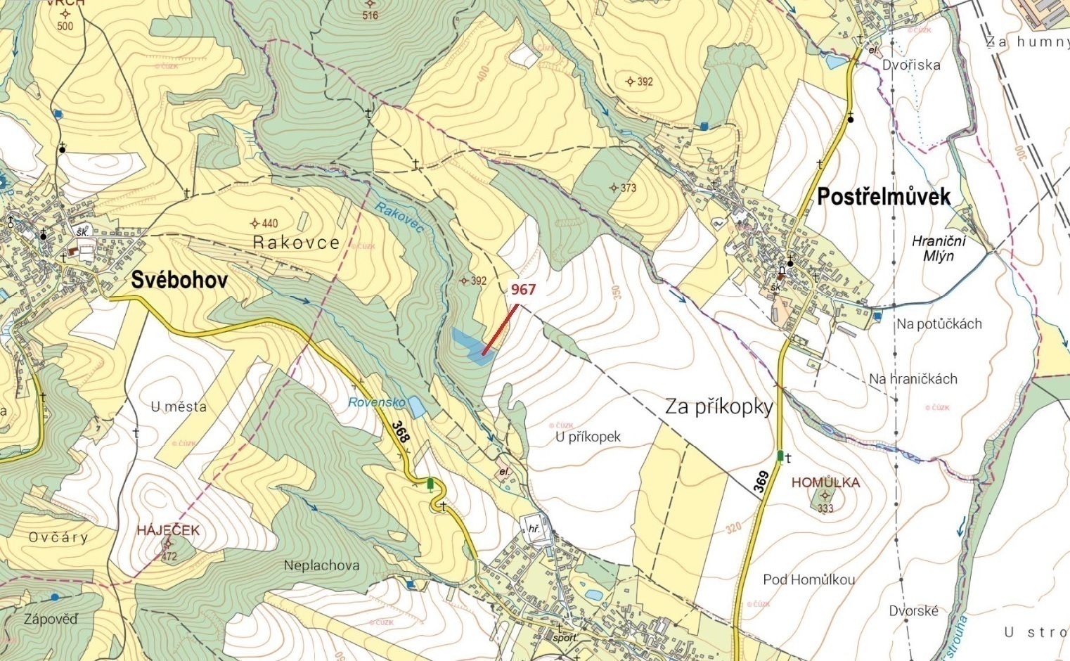 Lesní pozemek o výměře 9 759 m2, podíl 1/1, k.ú. Rovensko, okres Šumperk