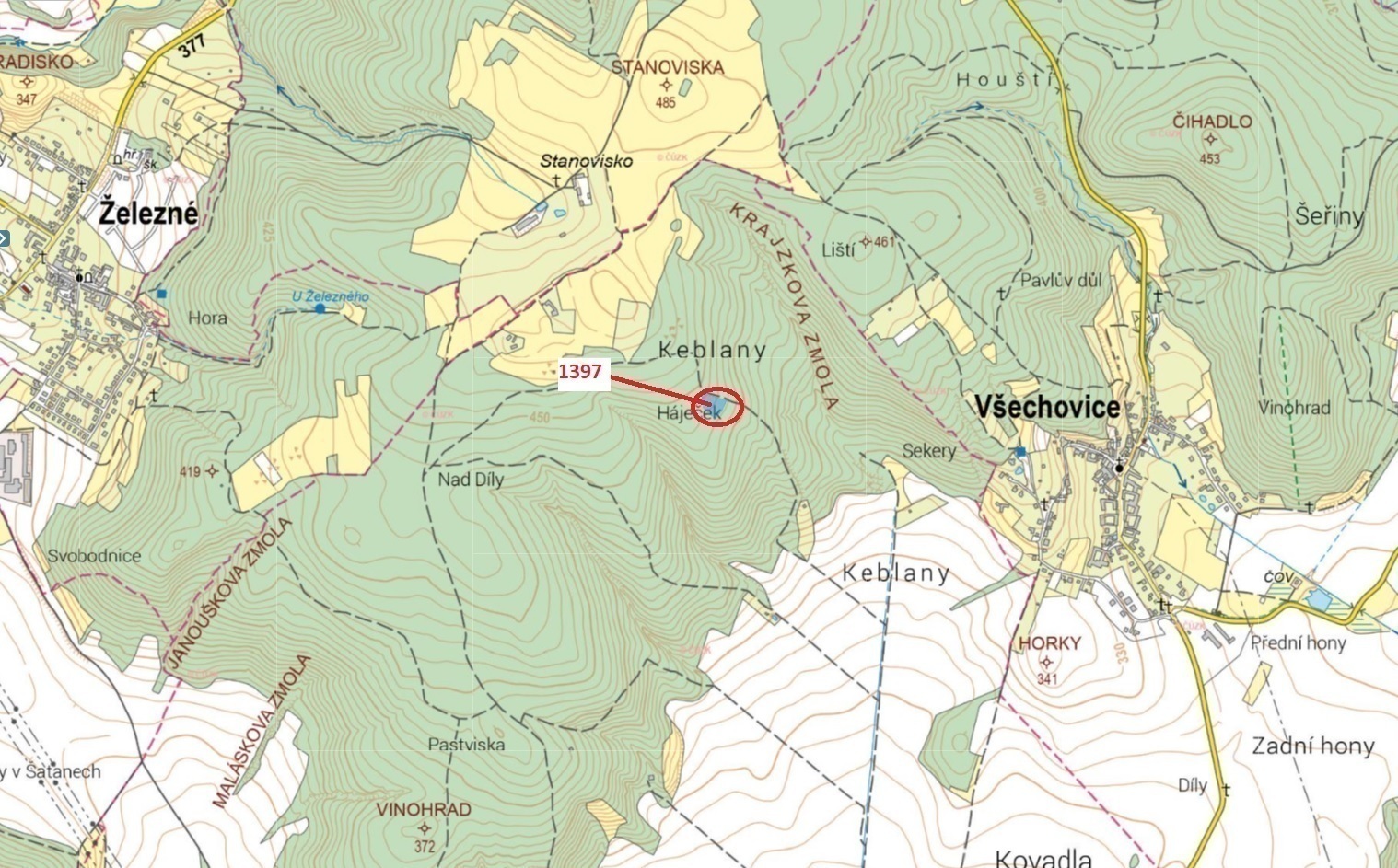 Lesní pozemek o výměře 3 140 m2, podíl 1/1, k.ú. Drásov, okres Brno-venkov