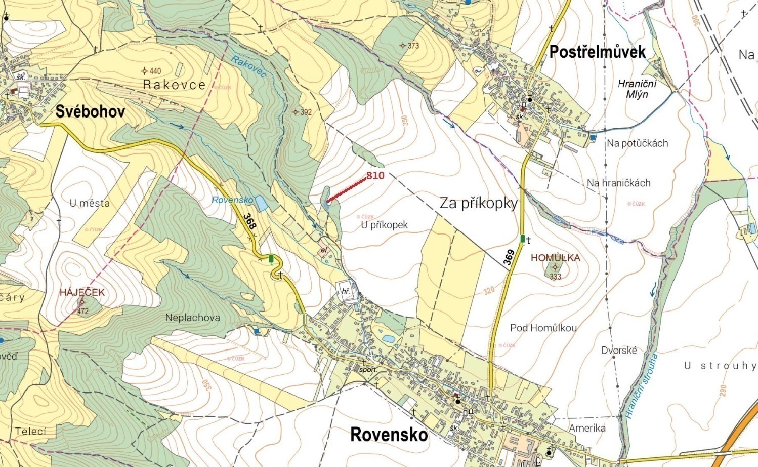 Lesní pozemek o výměře 1 235 m2, podíl 1/1, k.ú. Rovensko, okres Šumperk