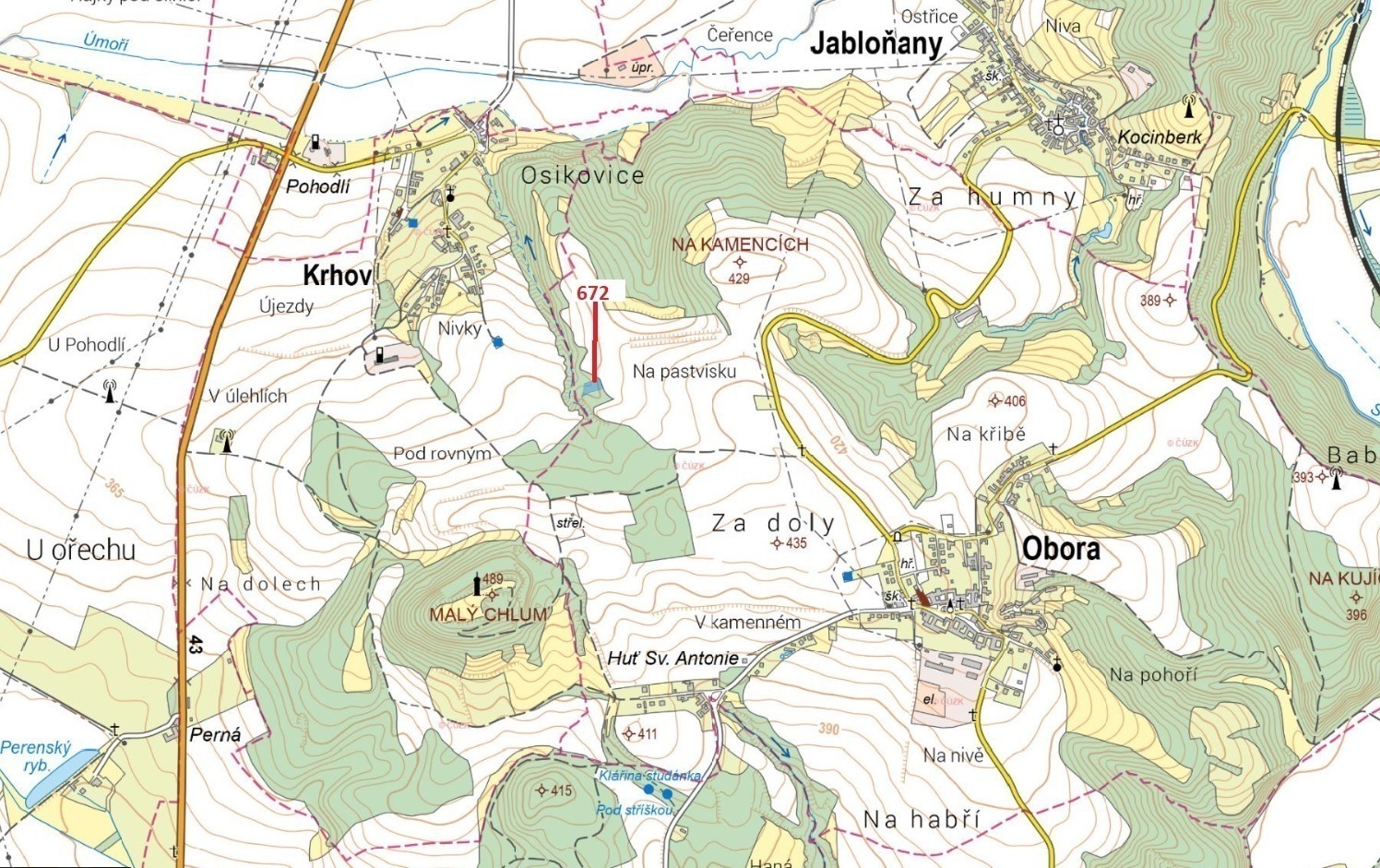 Lesní pozemek o výměře 1 658 m2, podíl 1/1, k.ú. Obora u Boskovic, okres Blansko