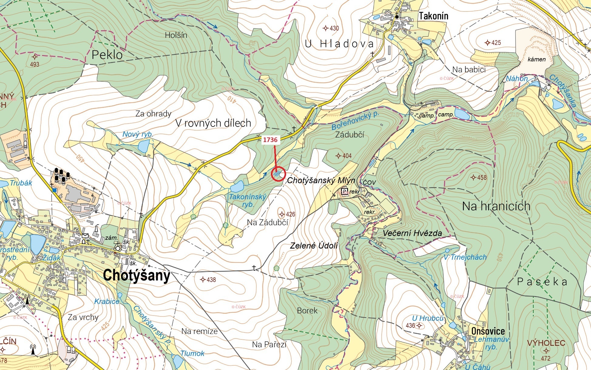 Lesní pozemek o výměře 1027 m2, podíl 1/1, k.ú. Chotýšany, okres Benešov