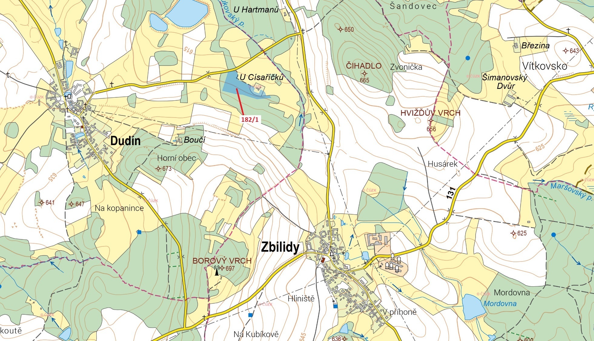 Lesní pozemek o výměře 23 753 m2, podíl 1/1, k.ú. Dudín, okres Jihlava