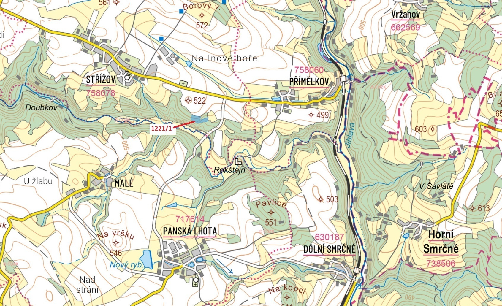 Lesní pozemek o výměře 11 837 m2, podíl 1/1, k.ú. Střížov, okres Jihlava