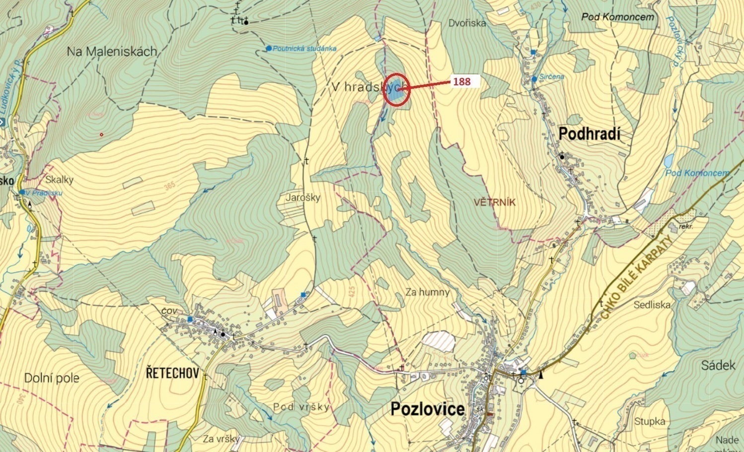 Lesní pozemek o výměře 6 790 m2, podíl 1/1, k.ú. Pozlovice, okres Zlín