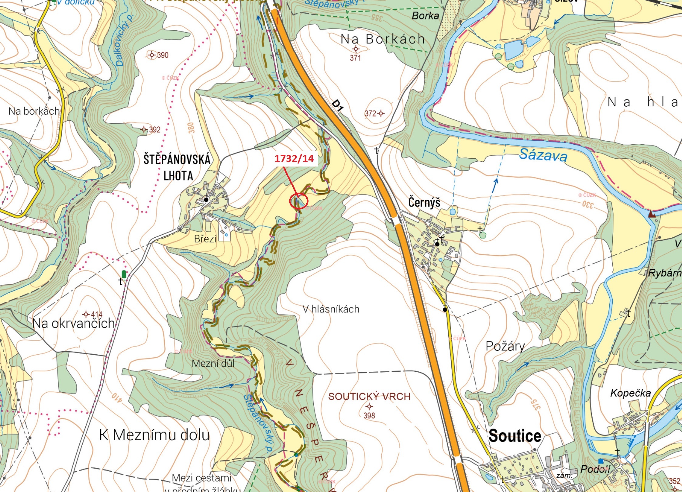 Ostatní plocha o výměře 417 m2, podíl 1/1, k.ú. Soutice, okres Benešov