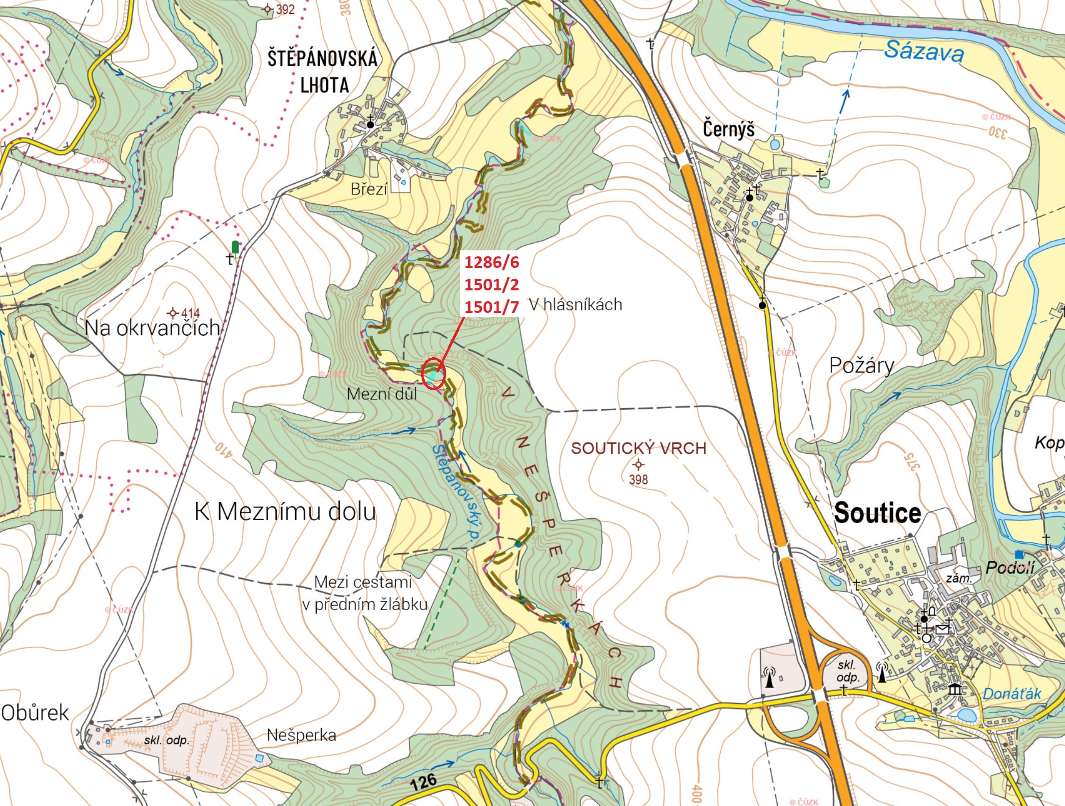 Trvalý travní porost o výměře 507 m2, podíl 1/1, k.ú. Soutice, okres Benešov