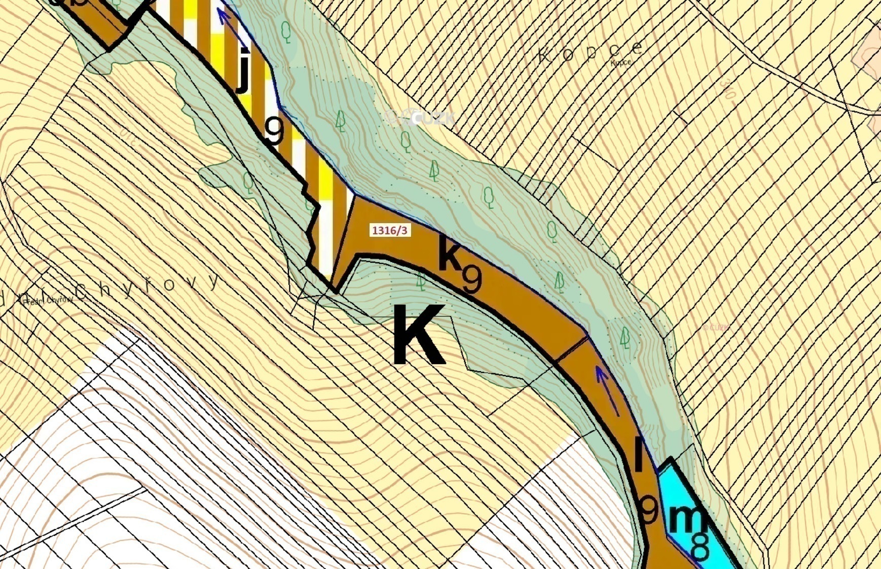 Lesní pozemek o výměře 5 461 m2, podíl 1/1, k.ú. Velký Ořechov, okres Zlín