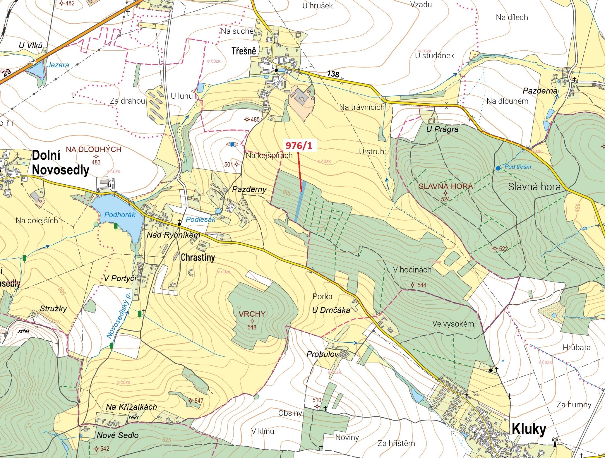 Lesní pozemek o výměře 5 696 m2, podíl 1/1, k.ú. Třešně u Záhoří, okres Písek