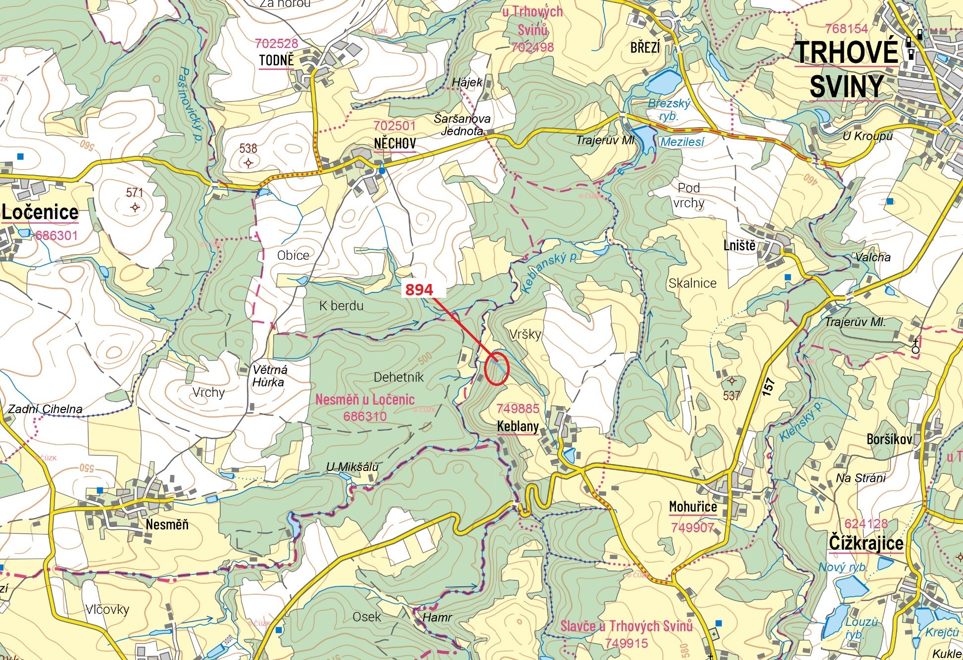 Lesní pozemek o výměře 2942 m2, podíl 1/1, k.ú. Keblany, okres České Budějovice